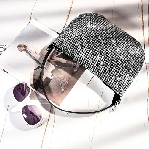 Vista 3 de Montana West Bolsa de lentejuelas brillantes para fiesta de noche, bolsa de diamantes de imitación, bolso de mano cruzado para mujer