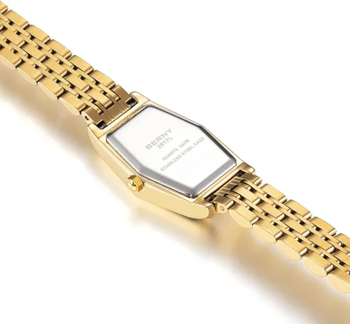 Vista 5 de BERNY Relojes de oro para mujer, delicado hexágono, reloj de pulsera de cuarzo para mujer, correa de acero inoxidable, reloj analógico de moda