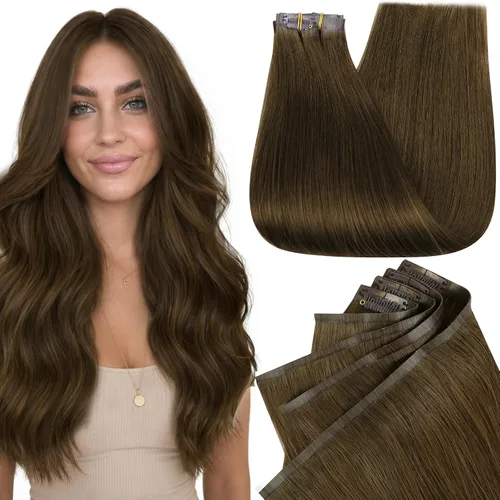 Vista 21 de Full Shine Extensiones de Cabello Rubio con Clip Reflejos Cabello Humano Extensiones con Clip Rubio Ceniza Mezcla Rubio Decolorado PU Extensiones