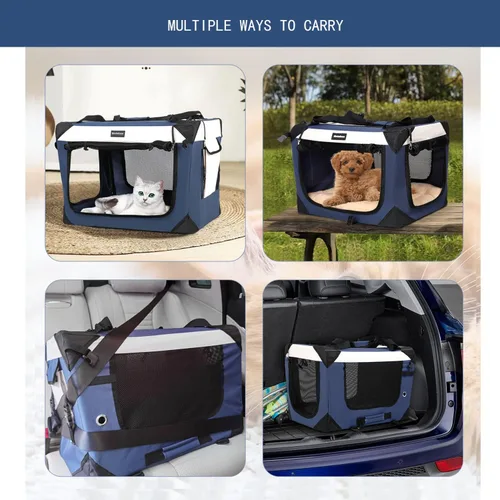 Vista 6 de Transportador grande para gatos, jaula de viaje plegable para perros, portátil, de lados suaves, con alfombrilla de felpa súper suave y cálida