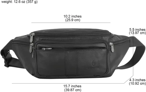 Vista 2 de Riñonera de cuero auténtico, riñonera con cinturón ajustable, múltiples bolsillos para hombres y mujeres