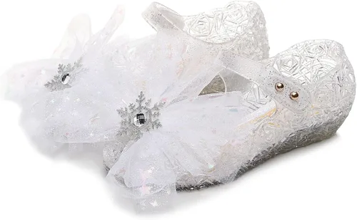 Vista 7 de OMGard Zapatos de gelatina para niñas, sandalias de cumpleaños de princesa de reina de la nieve para niñas pequeñas, sandalias azules con purpurina