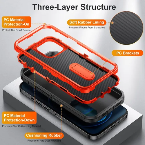 Vista 8 de IDweel Funda para iPhone 12 Pro Max con soporte, protección resistente, a prueba de golpes, antiarañazos, ajuste delgado, funda protectora