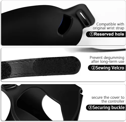 Vista 4 de Kuject Empuñaduras de control de diseño para Oculus Quest 2, funda de silicona antitiramiento con correas ajustables para nudillos, protector