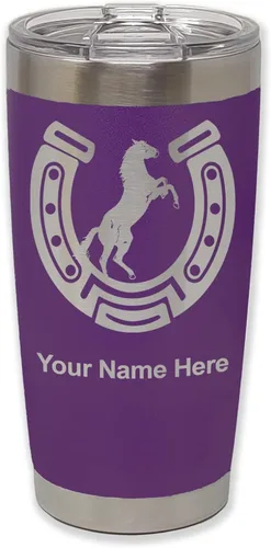 Vista 14 de LaserGram Vaso personalizado de 20 onzas, herradura con caballo (negro)
