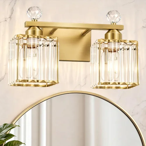 Vista 24 de Lxybcce Moderna lámpara de tocador de baño de cristal, 14 pulgadas, 2 luces, accesorios de luz negra sobre el espejo, fácil instalación e