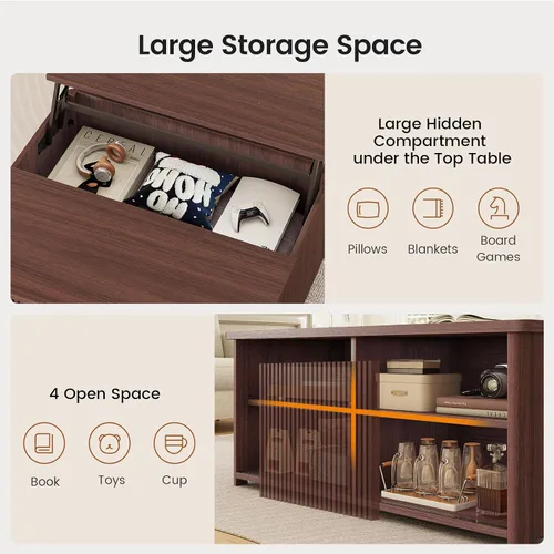 Vista 7 de SEDETA Mesa de centro elevable de 31.5 pulgadas con almacenamiento, mesas de centro cuadradas para sala de estar, mesa de centro acanalada con gran