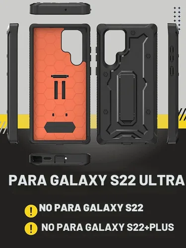 Vista 3 de CaseBorne Diseñada para Samsung Galaxy S22 Ultra 5G Case (2022), cuerpo completo multicapa resistente con soporte [sin pantalla] - Negro carbón