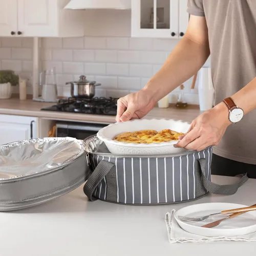 Vista 5 de Bolsa de transporte aislada Fun Elements para comida caliente o fría, porta tartas de 12.5 pulgadas con tapa y asa, contenedor de alimentos redondo