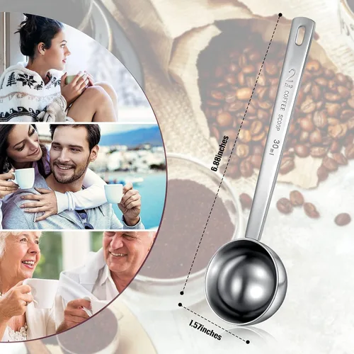 Vista 3 de Geiserailie 2 cucharadas de 2 cucharadas con mango largo, cuchara medidora de acero inoxidable de 1.0 fl oz para café, leche y fruta en polvo, té