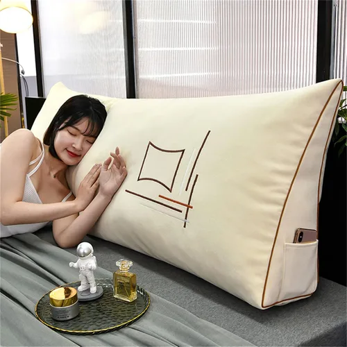Vista 8 de Almohada triangular grande de cuña de lectura, cojín para cabecera de sofá cama, cojín para cabecero, cojín para cama individual, matrimonial Azul