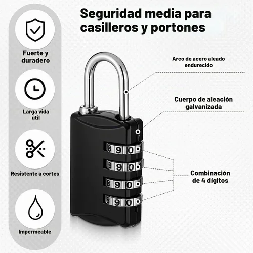 Vista 3 de Paquete de 10 candados combinados de 4 dígitos pequeños con número de equipaje, candados impermeables con código de combinación, candado