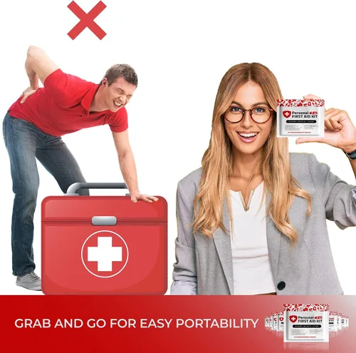 Vista 2 de Kit de primeros auxilios portátil de tamaño de viaje, perfecto para el hogar, oficina, automóvil, escuela, negocios, viajes, senderismo, universidad