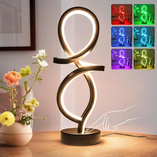 Vista 10 de Mayful Moderna lámpara de mesa en espiral, lámpara de noche con puertos USB C y A, control táctil regulable con 3 temperaturas de color, lámpara LED