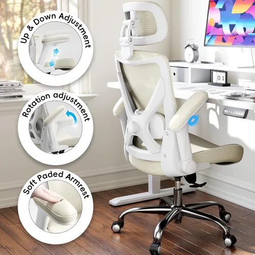 Vista 6 de Ergalithic Silla Ergonómica de Escritorio para Oficina y Hogar-Silla de Computadora en Forma de X de Malla de Cuero PU con Soporte Lumbar