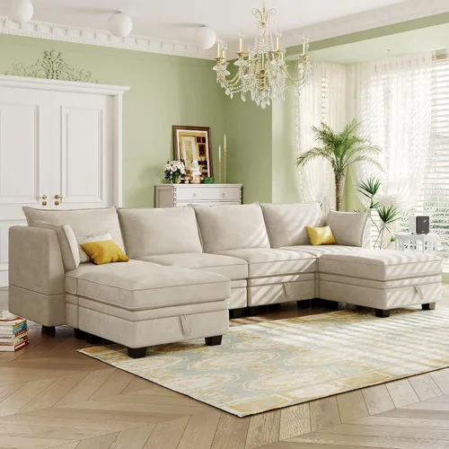 Vista 18 de KLMM Elegante sofá modular grande en forma de L de 2 piezas con dos almohadas, para sala de estar, oficina, apartamento, dormitorio, salón