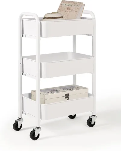 Vista 10 de SunnyPoint Organizador de Almacenamiento de Metal Rodante Compacto Delicado de 3 Niveles - Carrito de Utilidad Móvil Cocina/Carrito Bajo Escritorio