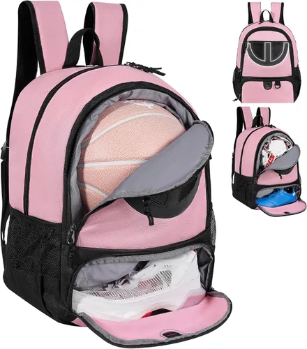 Vista 20 de Mochila de baloncesto para hombres y mujeres con compartimento para pelota y zapatos, capacidad de 30L, ligera y transpirable, mochila de fútbol