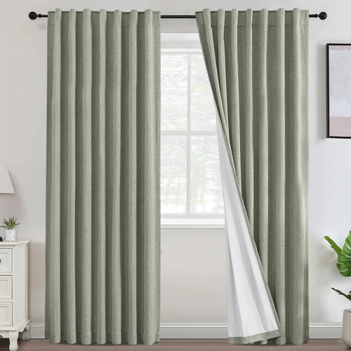 Vista 20 de Turquoize - Cortinas 100% opacas de 63 pulgadas de largo, textura de lino de chenilla térmica aislada para oscurecimiento de la habitación, cortinas
