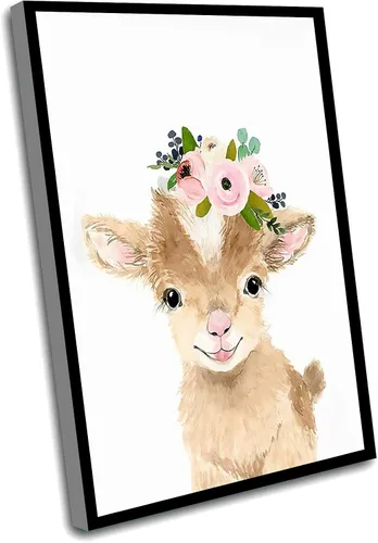 Vista 11 de Decoración de baño para niños, decoración de baño para niños, pajarita azul, cervatillo de ciervo, pintura de ciervos, impresiones de animales