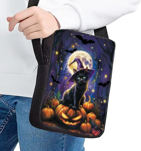 Vista 2 de Halloween Cat Small Messenger Bag Crossbody Shoulder Bag for Women Black Cat Pumpkin