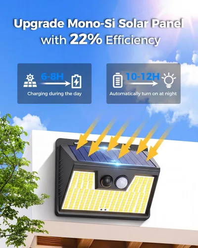 Vista 7 de Peasur Luces Solares para Exteriores con Sensor de Movimiento, 140 LED Luz Solar Alimentada por Energía Solar para Cerca Impermeable, 3 Modos