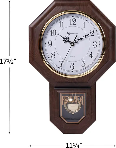 Vista 6 de Essex Westminster, reloj de pared símil madera nogal con péndulo y frente de vidrio de 17