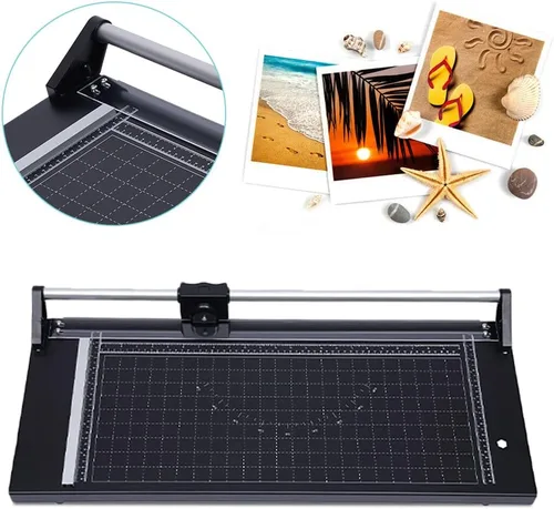 Vista 3 de Cortador de papel giratorio de precisión manual comercial de 24 pulgadas, resistente, corte inteligente para papel fotográfico, película, mermelada