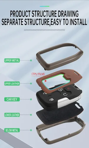 Vista 4 de ontto Funda para llave de coche con llavero de metal y piel sintética para Chevrolet Silverado Fit para GMC Sierra 1500 2500HD 3500HD Terrain Acadia