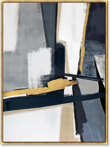 Vista 11 de Sofoney - Lienzo abstracto enmarcado en oro negro y dorado, impresiones artísticas 3D texturizadas con pinceladas negras con lámina dorada
