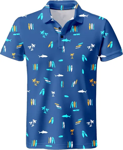 Vista 134 de Camisa de golf de los años 80 para hombre, ajuste seco, manga corta, estampada, divertidas, camisas de golf de los años 90 para hombre