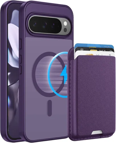 Vista 16 de Funda magnética para Google Pixel 9A con soporte para tarjetas, funda magnética desmontable, [compatible con MagSafe] a prueba de golpes con ranura