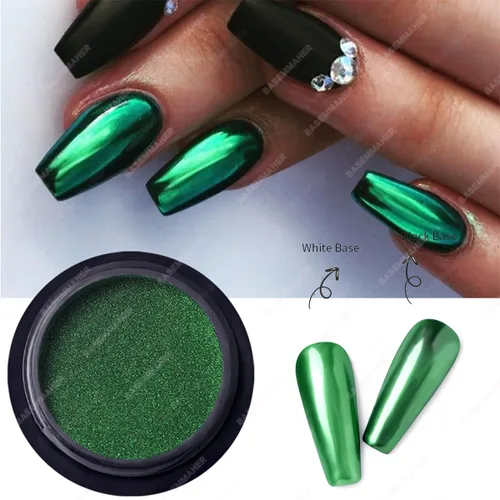 Vista 4 de Polvo de uñas cromado, rojo, verde, efecto espejo metálico para uñas, diseño artístico, pigmento holográfico, purpurina para decoración de manicura