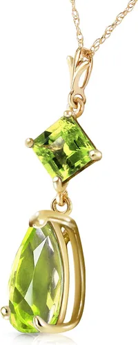 Vista 2 de Galaxy Gold GG Collar de oro macizo de 2 quilates de 14 quilates con colgante de gota de peridoto natural