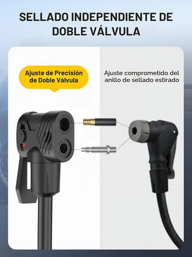 Vista 2 de Presta - Adaptador de válvula con manómetro y caja de almacenamiento, bomba de válvula Schrader de doble puerto de 200 psi y Presta, puede