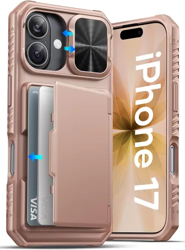 Vista 11 de ATATOO Funda tipo cartera para iPhone 17, tarjetero integrado (3-5 tarjetas), funda para cámara deslizante y bloqueo RFID, protección de grado Negro