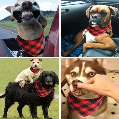 Vista 7 de Bandanas para perros – 2 piezas de bufanda clásica triangular a cuadros para perro, pajarita, juego de pañuelos lavables para perros pequeños a