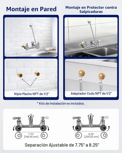 Vista 7 de Grifo de fregadero de fregona comercial de 8 centros con soporte Estilo estándar.