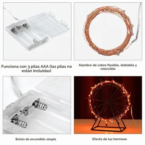 Vista 2 de Ariceleo Mini guirnalda de luces de Halloween que funcionan con pilas, 1 paquete de luces nocturnas de alambre de cobre, 3 luces AAA para Naranja