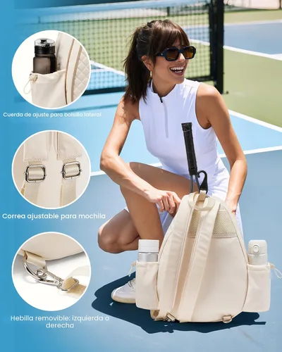 Vista 7 de Mochila de tenis Sucipi, mochila de tenis acolchada con bandolera cruzada, bolsas para raquetas de tenis resistentes al agua para mujeres y hombres