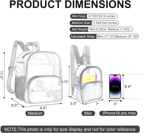 Vista 3 de USPECLARE Minimochila Transparente Aprobada para Estadio para Niños Pequeños y Niñas, Concierto, Festival, Eventos Deportivos, Aguamarina, Mediana