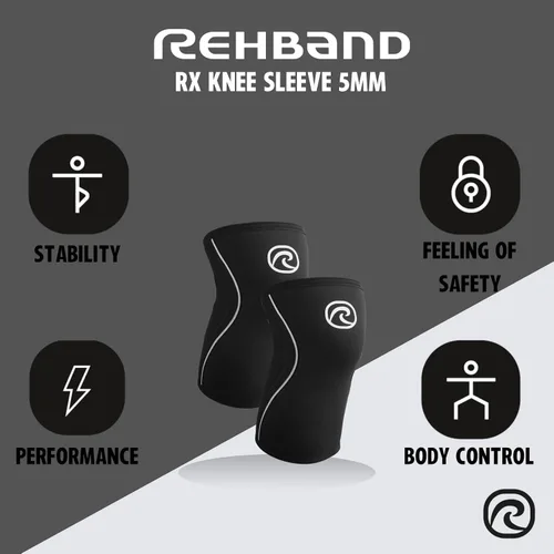 Vista 2 de Rehband Rodillera de 0.197 in para entrenamiento cruzado y entrenamiento pesado, rodillera de neopreno de compresión, siéntete más fuerte y más