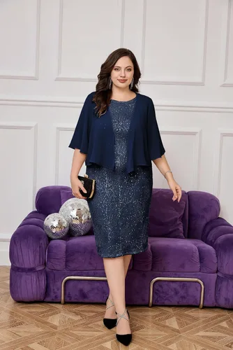 Vista 2 de Hanna Nikole Vestido formal para mujer, 2 piezas, vestido de fiesta de noche con lentejuelas para madre de la novia con chaqueta de gasa