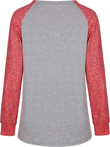 Vista 4 de Camisetas de béisbol para mujer, manga larga, raglán, casual, cuello redondo
