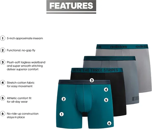 Vista 2 de adidas Men's Core Stretch Cotton Boxer Brief Underwear 4-Pack