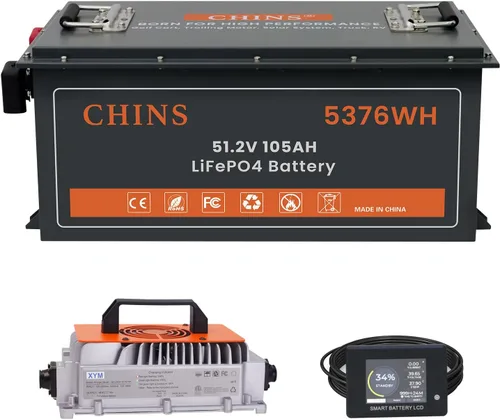 Vista 9 de CHINS - Batería de litio para carrito de golf de 36 V, 100 Ah, batería Bluetooth LiFePO4, BMS de 200 A incorporada, corriente máxima de 1000 A