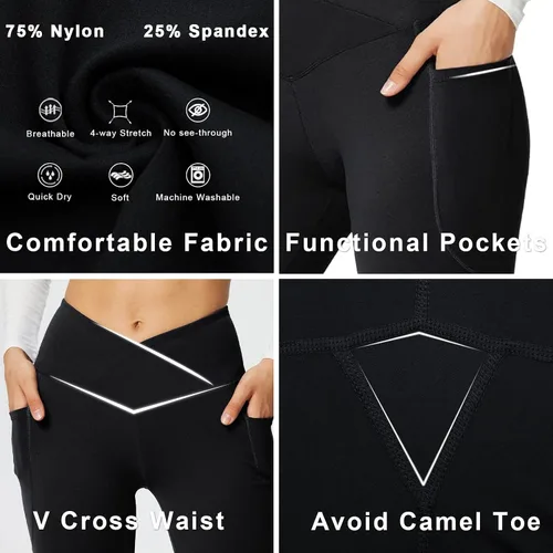 Vista 6 de FireSwan Leggings acampanados cruzados para mujer con bolsillos, corte de bota, cintura alta, pantalones de yoga con control de abdomen, pantalones