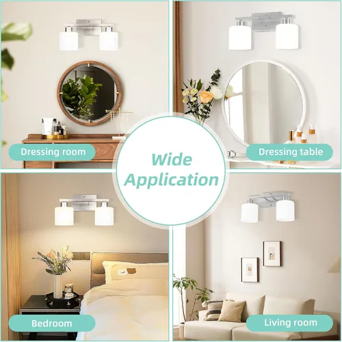 Vista 6 de SILAMPDI Accesorios de iluminación de baño sobre espejo de níquel cepillado, modernas lámparas de tocador de 2 luces, apliques de pared