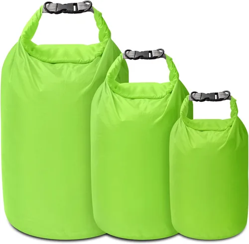 Vista 20 de Juego de bolsas secas, impermeables, pequeñas y ligeras, para tabla de remo, kayak, pesca, campamento (azul, 2 L + 5 + 10 L)