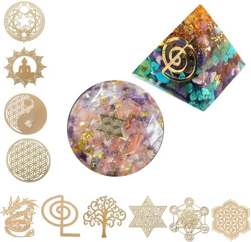 Vista 3 de angwang 10 Uds 2.7 in 7 Chakra Cobre Torre Energía Orgonita Pegatina Flor Vida Árbol Pirámide Resina Epoxi Material Fabricación de Joyas